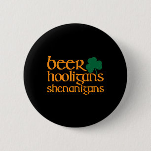 Beer Hooligans Shenanigans Shamrock Logo 2 Inch Round Button