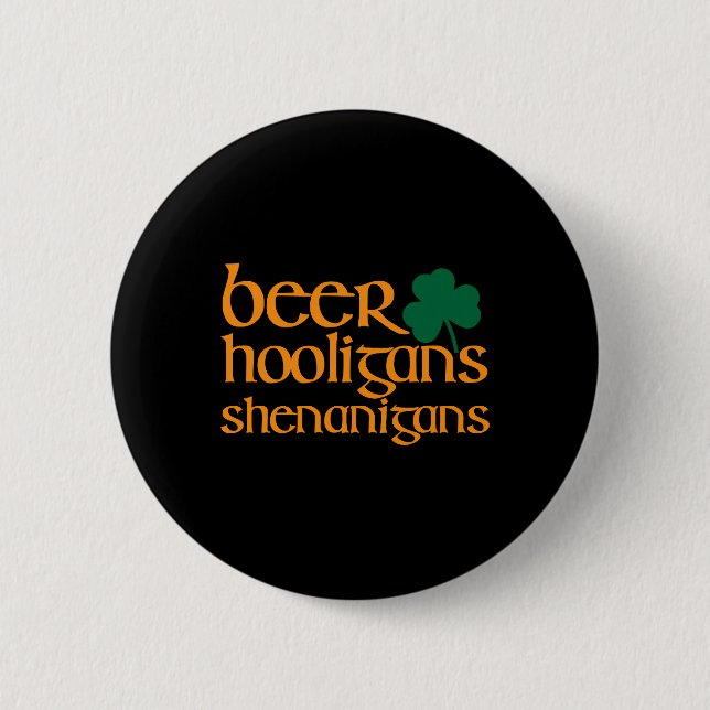 Beer Hooligans Shenanigans Shamrock Logo 2 Inch Round Button (Front)