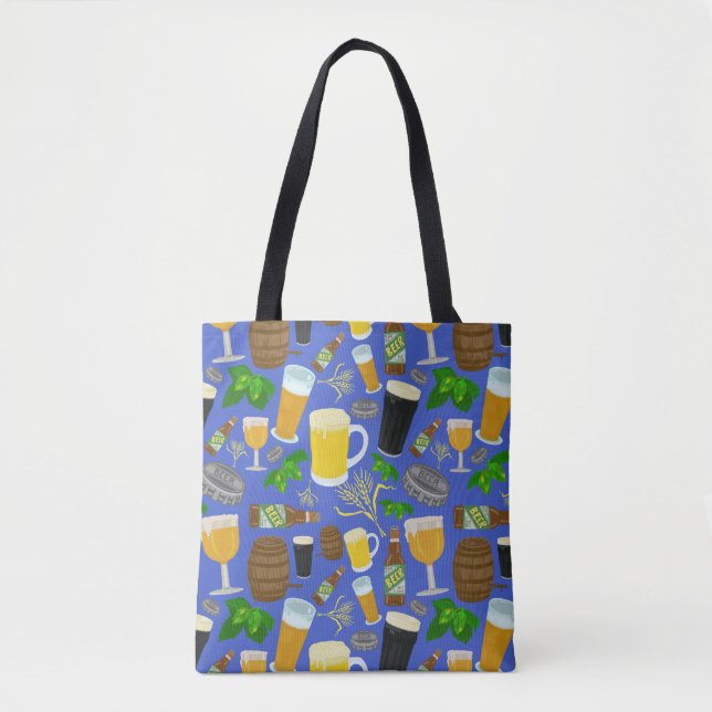 Beer Hops Barley Glasses Bottles Brewer Pattern Tote Bag (Front)