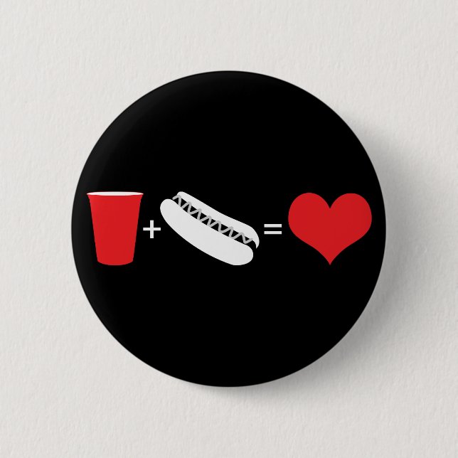 beer + hot dogs = love 2 inch round button (Front)