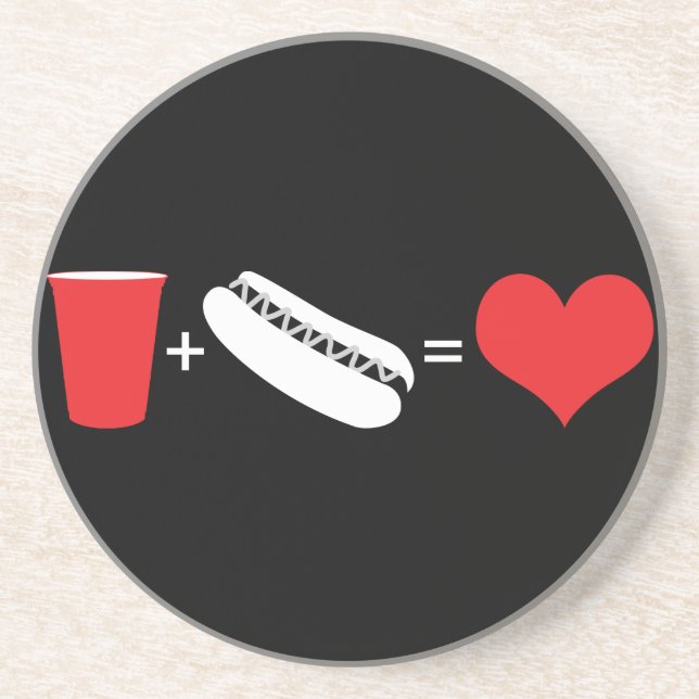 beer + hot dogs = love coaster (Front)