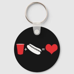beer + hot dogs = love keychain