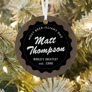Beer-illiant Dad Custom Photo Beer Christmas Metal Ornament