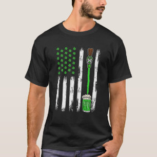 Beer Irish American Flag Shamrock St Patrick's Day T-Shirt
