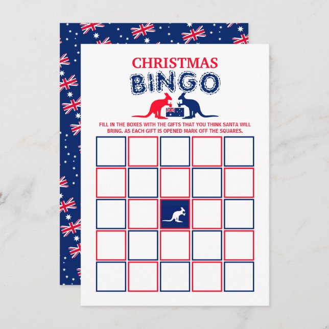 Beer Kangaroo, Drapeau Australien, Carte Bingo Xma (Devant / Derrière)