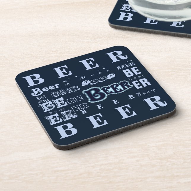 Beer- Lite Blue on Dark Blue Coaster (Left Side)