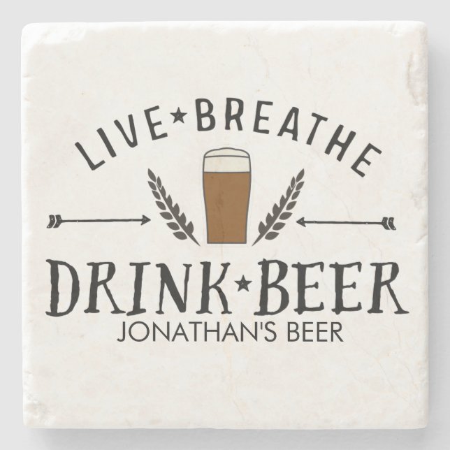 Beer Love Hipster Live Breathe Drink Beer Custom Stone Coaster (Front)