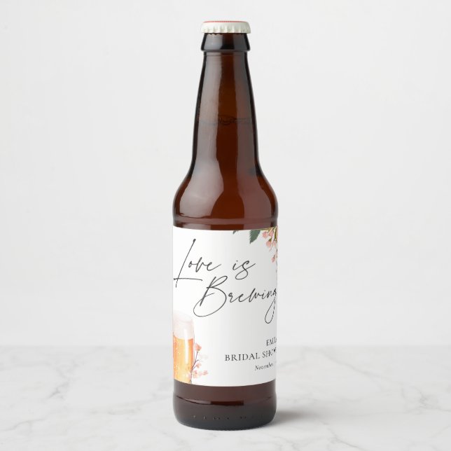 Beer Love is Brewing Bridal Shower Beer Bottle Label (Front)