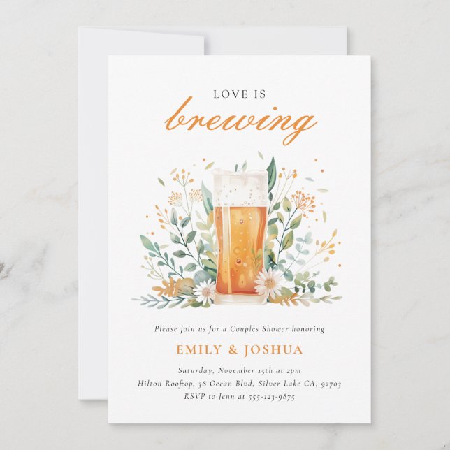 Beer Love is Brewing Couples Shower Invitation (Front)