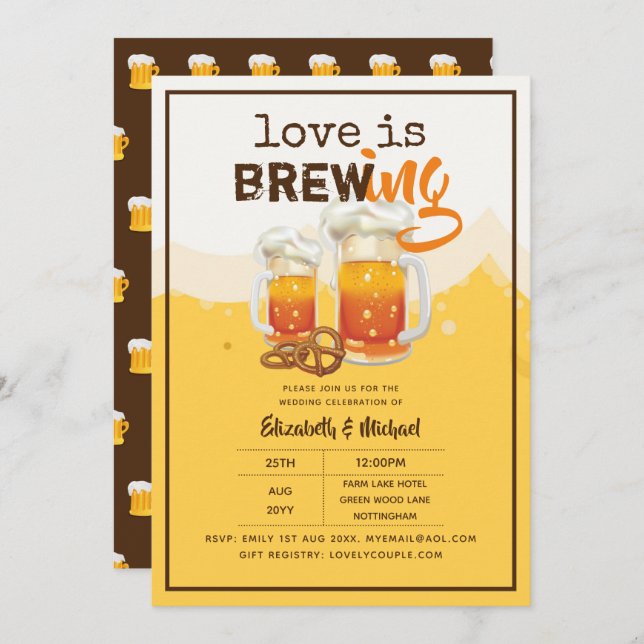 BEER - Love is Brewing Wedding or Bridal Shower Invitation (Front/Back)