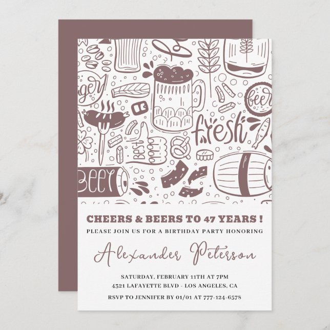 Beer Men Vintage Rustic Drinks 47th birthday Invitation (Front/Back)