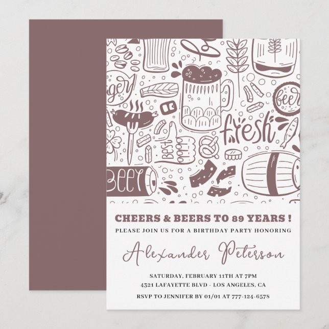 Beer Men Vintage Rustic Drinks 89th birthday Invitation (Front/Back)