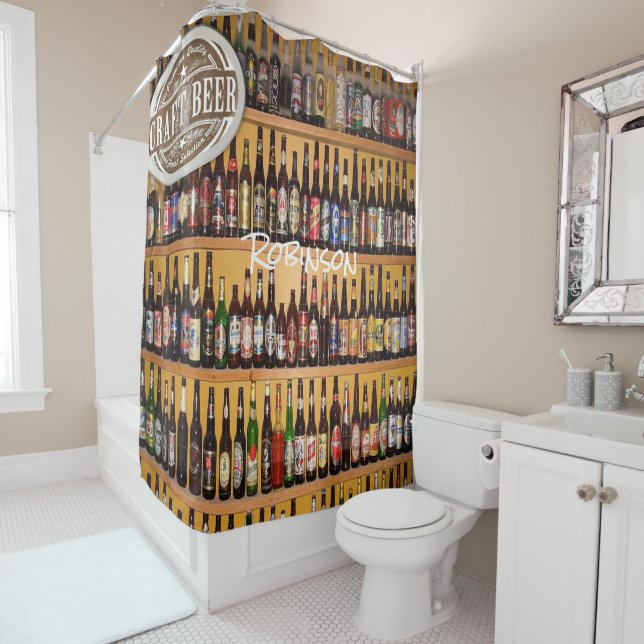 Beer mens black bottle shower curtain (In Situ)