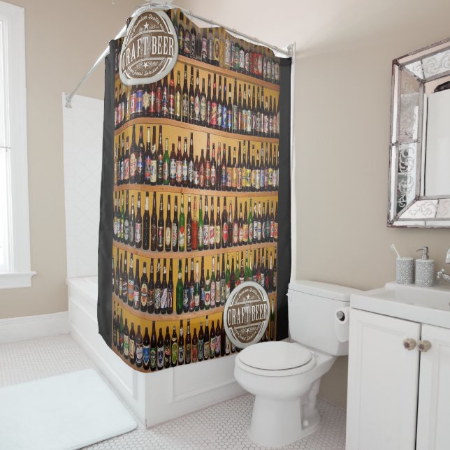 Beer mens black bottle showercurtain (In Situ)