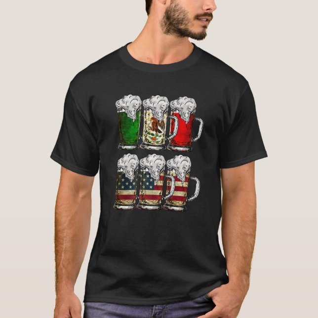 Beer Mexican American Flag Cinco de Mayo Men Drink T-Shirt (Front)