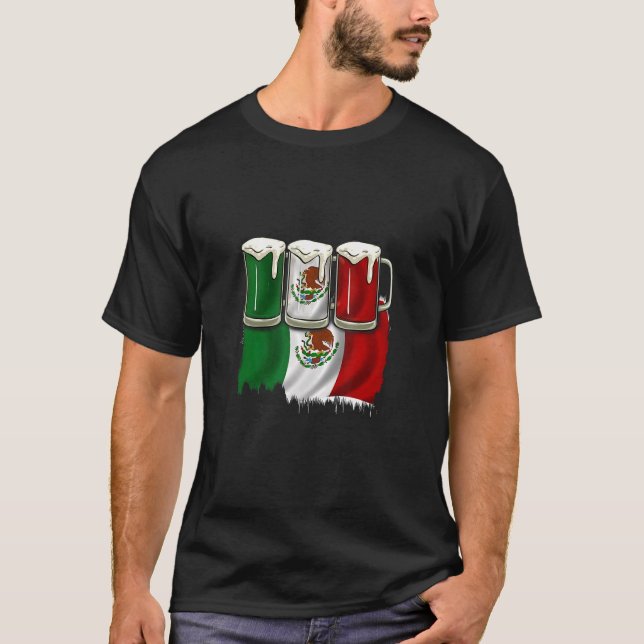 Beer Mexican Flag Cinco de Mayo Mexico Drinking Pa T-Shirt (Front)