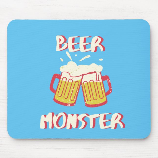 Beer Monster Mouse Mat | Blue Background (Front)
