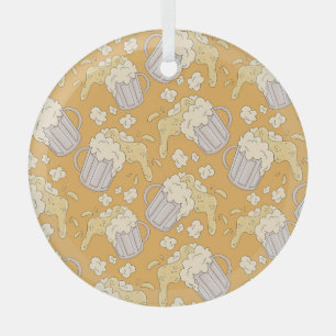 Beer Mug Cartoon: Vintage Seamless. Glass Ornament