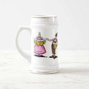 Beer Mug Oktoberfest Waitress and Lederhosen Man