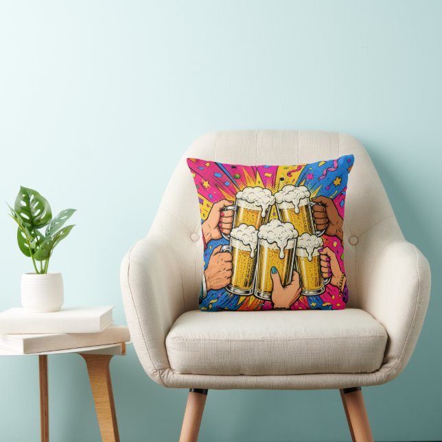 Beer Mug Toast Pop Art Throw Pillow (Chair)