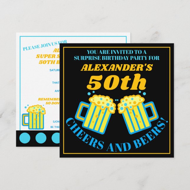 Beer Mugs Cheers And Beers 50th Birthday Party Invitation (Front/Back)