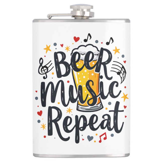 Beer Music Repeat Hip Flask (Front)