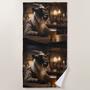 Beer Oclock Goat, Beach Towel