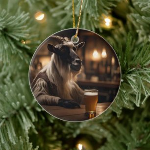 Beer Oclock Goat, Ceramic Ornament