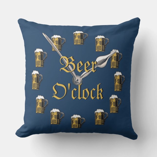 Beer O'clock Throw Pillow (Front)