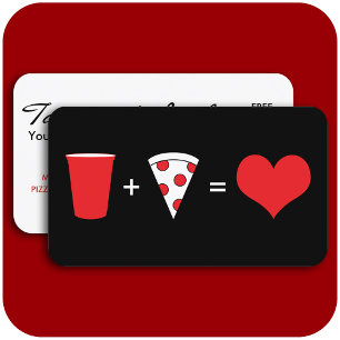 beer + pizza = love business card