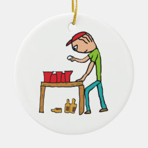 Beer Pong Ceramic Ornament