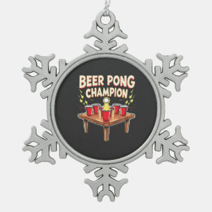 Beer Pong Champion Ping Pong Drinking Snowflake Pewter Christmas Ornament