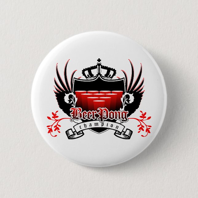 beer pong champion royal crest 2 inch round button (Front)