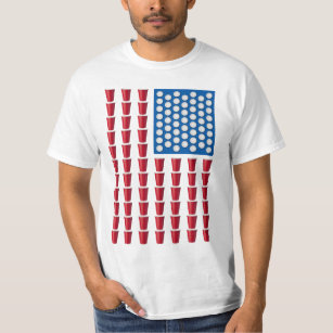 Beer Pong Drinking Game American Flag T-Shirt