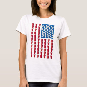 Beer Pong Drinking Game American Flag T-Shirt