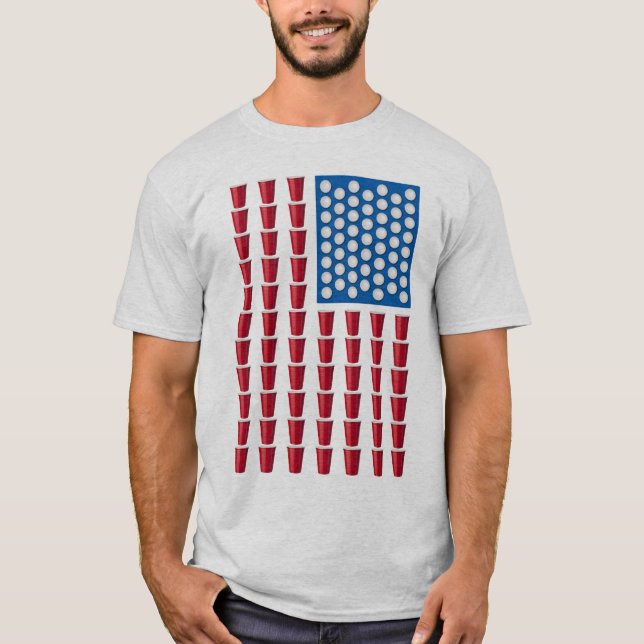 Beer Pong Drinking Game American Flag T-Shirt (Front)