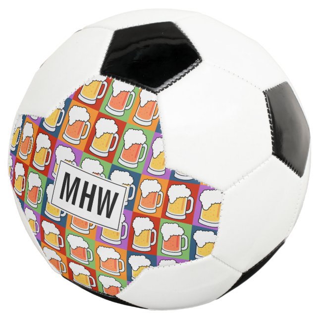 BEER Pop Art custom monogram soccer ball (Three Quarter)