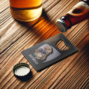 Beer Power Up! Funny Cartoon Sloth Playing Games Credit Card Bottle Opener
