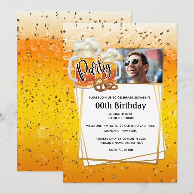 Beer pretzels DIY photo mens birthday Invitation (Front/Back)