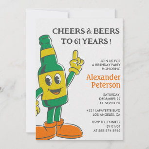 Beer Rustic Funny Men 61st birthday invitation