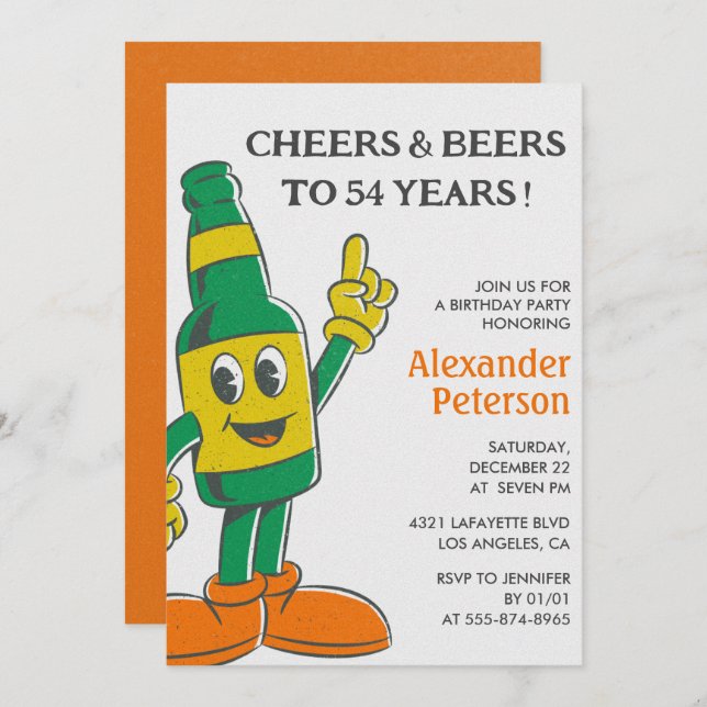 Beer Rustic Retro Men 54th birthday invitation (Front/Back)