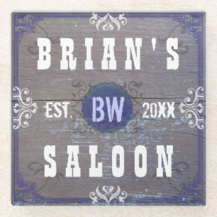 Beer Saloon Custom Home Bar Personalized Old West Glass Coaster