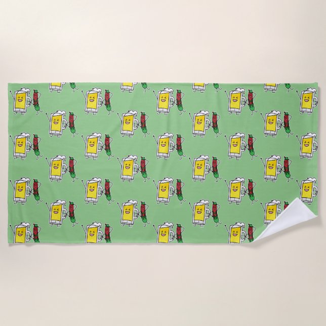 Beer sausage Octoberfest Oktoberfest lederhosen Beach Towel (Front)