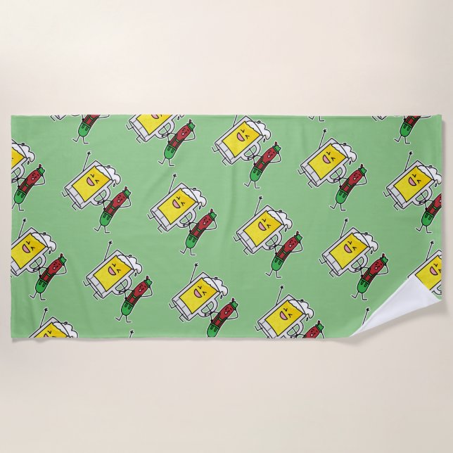 Beer sausage Octoberfest Oktoberfest lederhosen Beach Towel (Front)