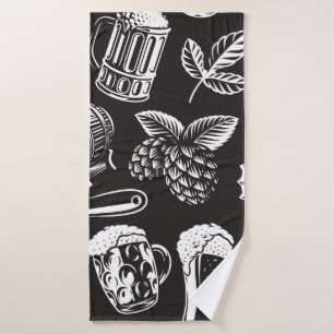 Beer seamless pattern in vintage styleart, backgro bath towel