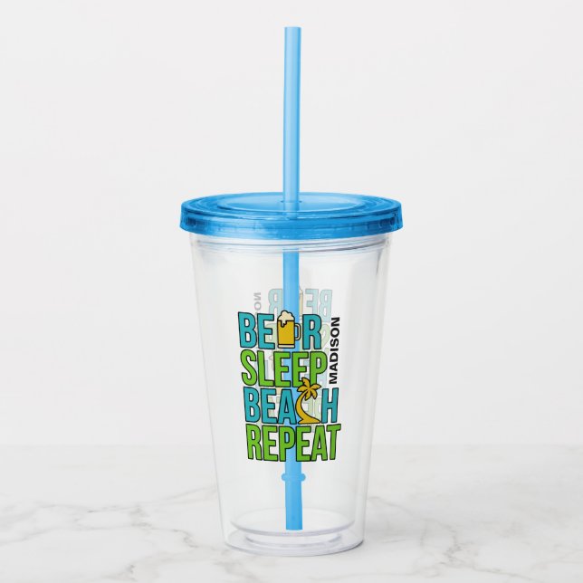 Beer - Sleep – Beach custom name tumbler (Front)