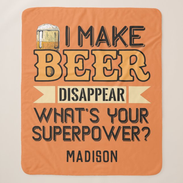 Beer Superpower custom name & colour Sherpa Blanket (Front)