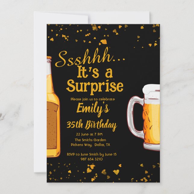 Beer surprise birthday party invitation (Front)