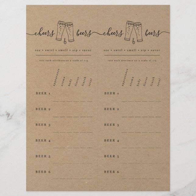 Beer Tasting Rating Scorecard on Faux Kraft Letterhead (Front)