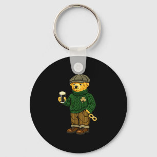 Beer teddy bear feeling lucky drinking st keychain